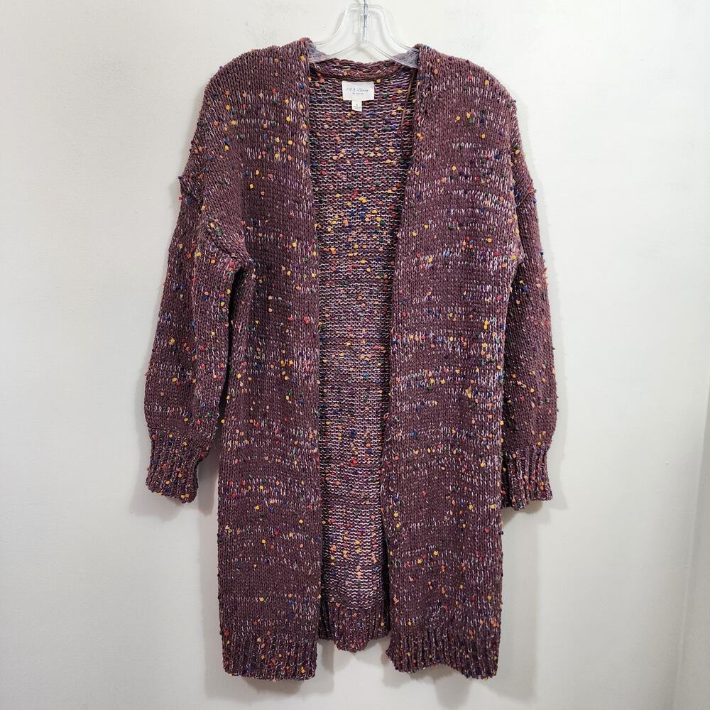 143 Story by Line up open front pom pom confetti long sweater woman's size s